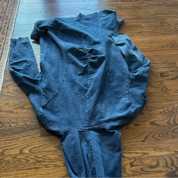 For Cynthia Blue Hooded Cotton Terry zip up sweater boho Tunic Jacket - Picture 10 of 11